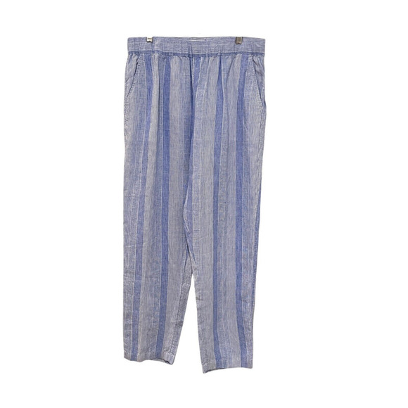 C&C California Blue White 100% Linen Striped Pull On Pants Size M - Picture 1 of 7
